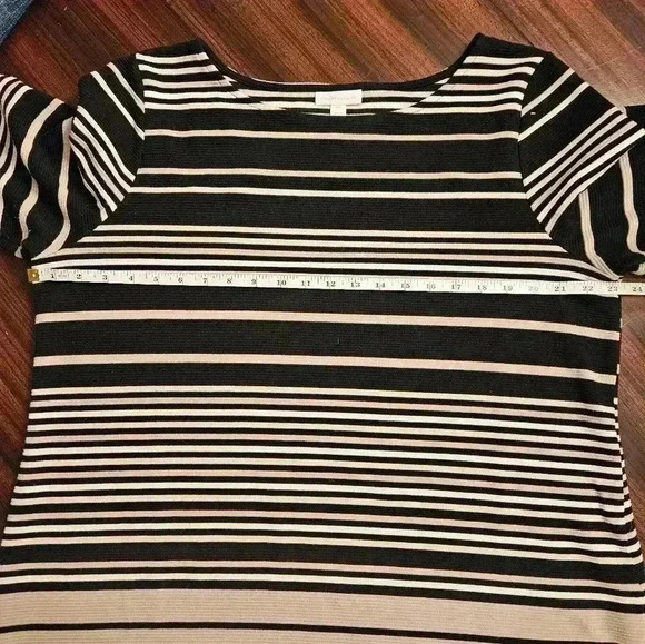 Charter Club Black Cream Striped Ribbed 3/4 Sleeve Grommet Round Neck Tunic XXL - Picture 8 of 12